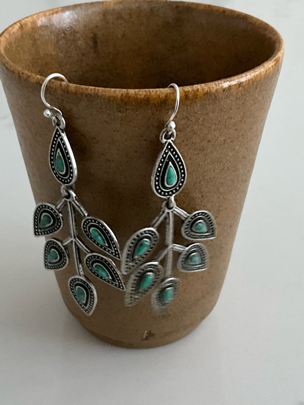 Mexican turquoise Teardrop Dangle Earrings - Silver  Women’s Jewelry